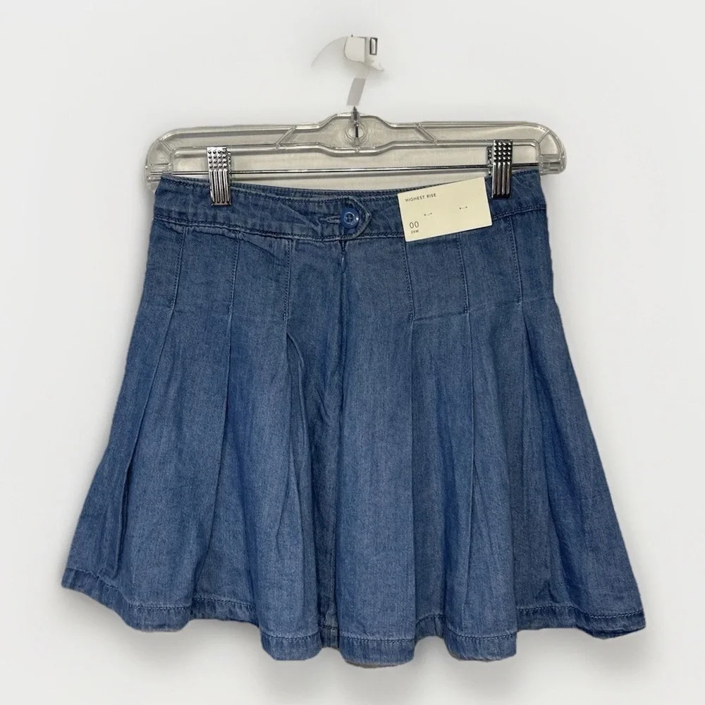 American Eagle Women's NWT Micro Pleated Denim Mini Skirt Pleated Y2K Rave Sz 00